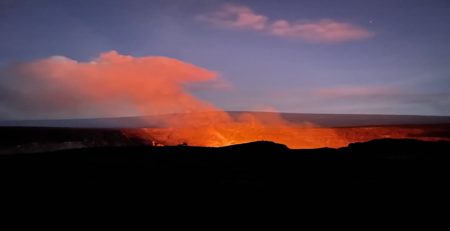 glowing at the mouth of Halema'uma'u Crater