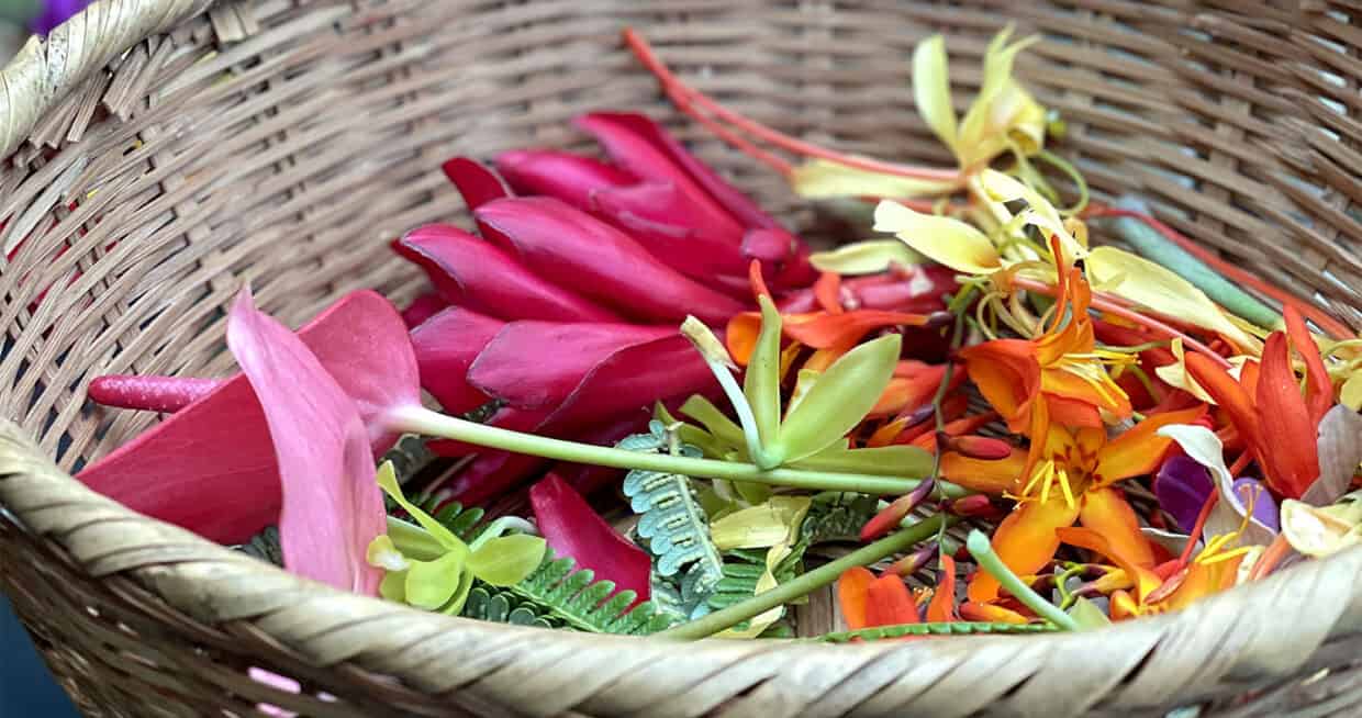 Bowl of fresh flowers for leis making