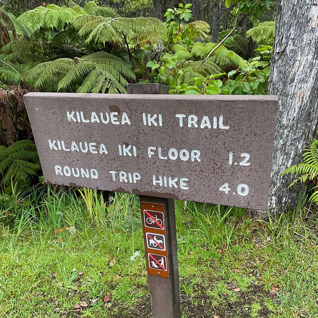 Volcanoes National Park hikes guide: signage at the Kilauea Iki Trail