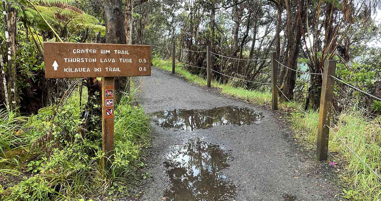 Trail sign at Volcanoes National Park