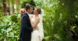 Bride and groom in the rainforest in Hawaii